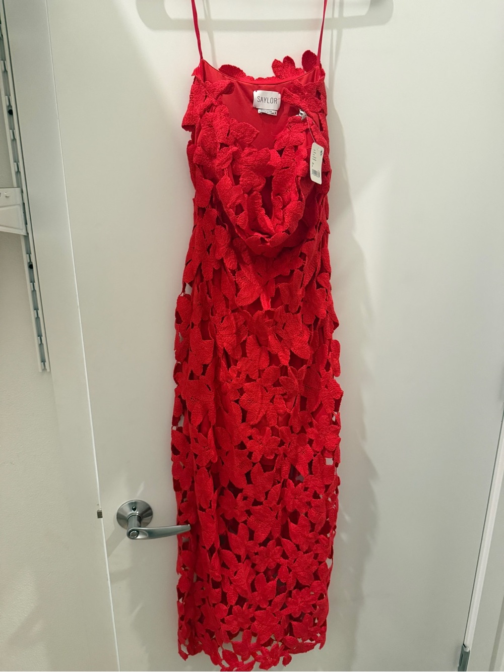 SAYLOR Red Crochet Floral Maxi Dress